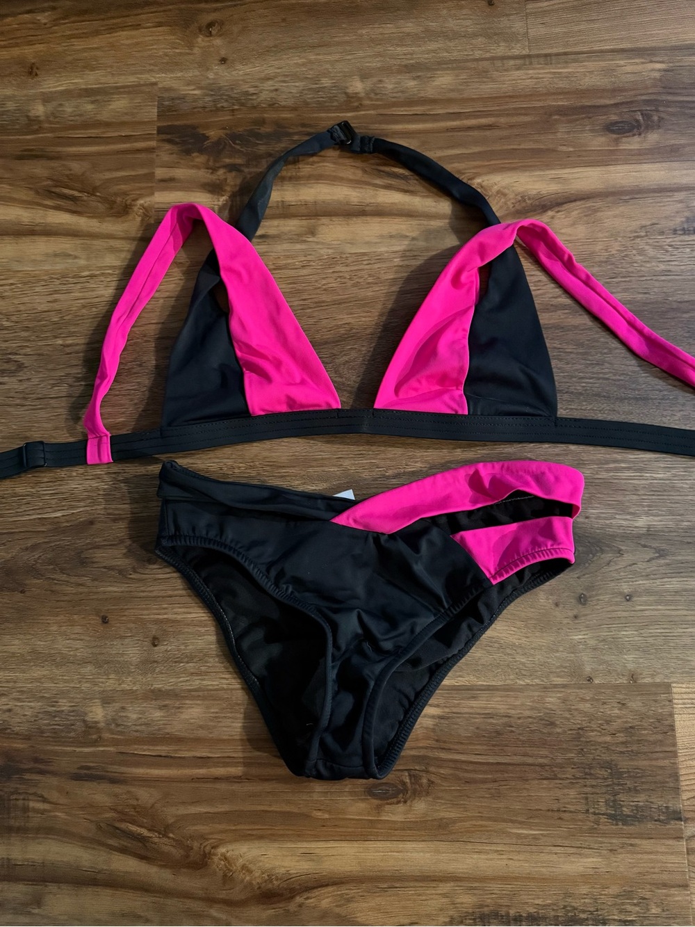 VENUS Black and Hot Pink Triangle Bikini Set